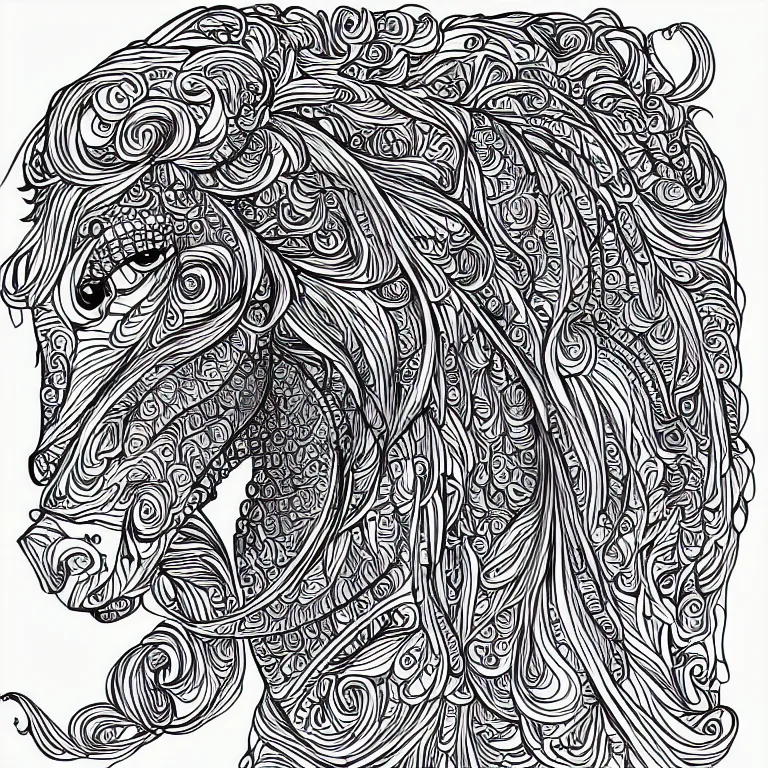 Image similar to beautiful horse, ornamental, fractal, ink draw, line art, vector, outline, simplified