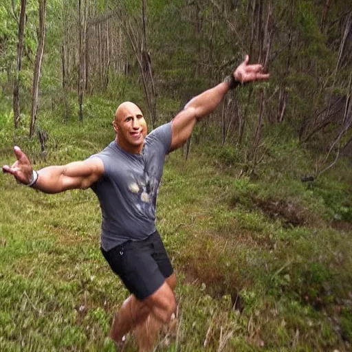 Image similar to dwayne the rock Johnson dancing trail cam