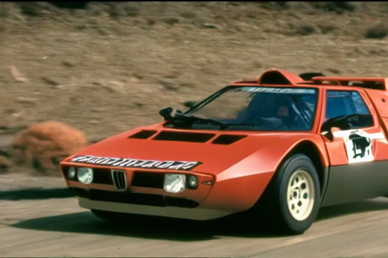 Prompt: ((BMW M1)) Lancia Stratos!!, movie still, speed, cinematic Eastman 5384 film