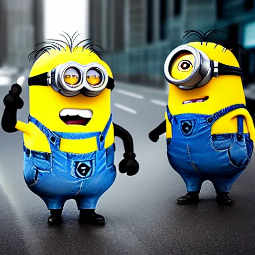 Image similar to a cute minion chasing a businessman with a knife