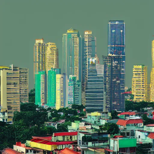 Image similar to Saigon Cityscape. Vietnam colorscheme. Icon. Clean and simple. Trending on Artstation. 8k resolution.