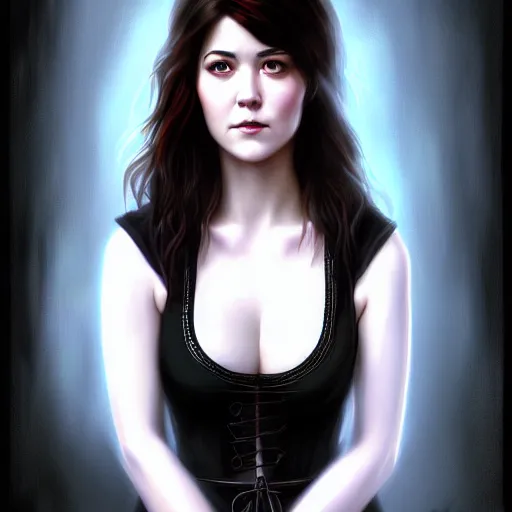 Image similar to a portrait digital painting of mary elizabeth winstead. a gothic background. painted by artgerm, ross tran.