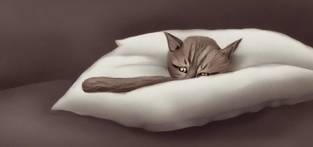 Image similar to cat sleeping in bed, digital art