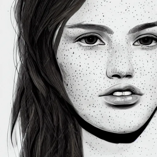 Image similar to beautiful young woman face with light freckles artist sketch closeup