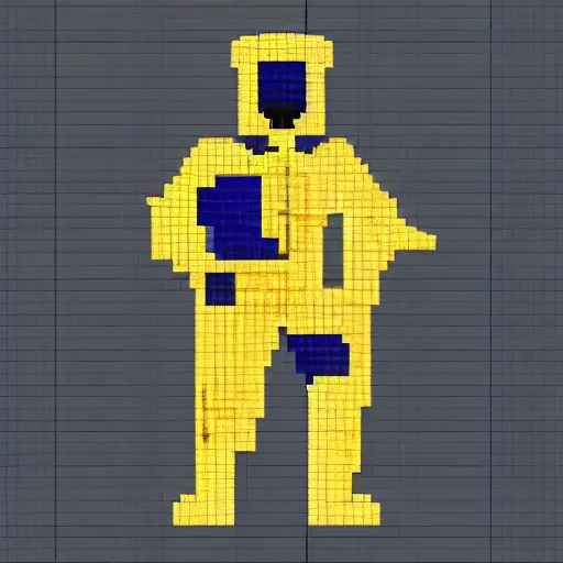 Image similar to a person in a gold and navy astronaut suit based upon medieval armor laser welding the stars into the sky, 8-bit pixel art