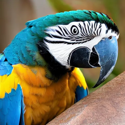 Image similar to Falcon and macaw parrot hybrid animal, realistic photo, taken in zoo,