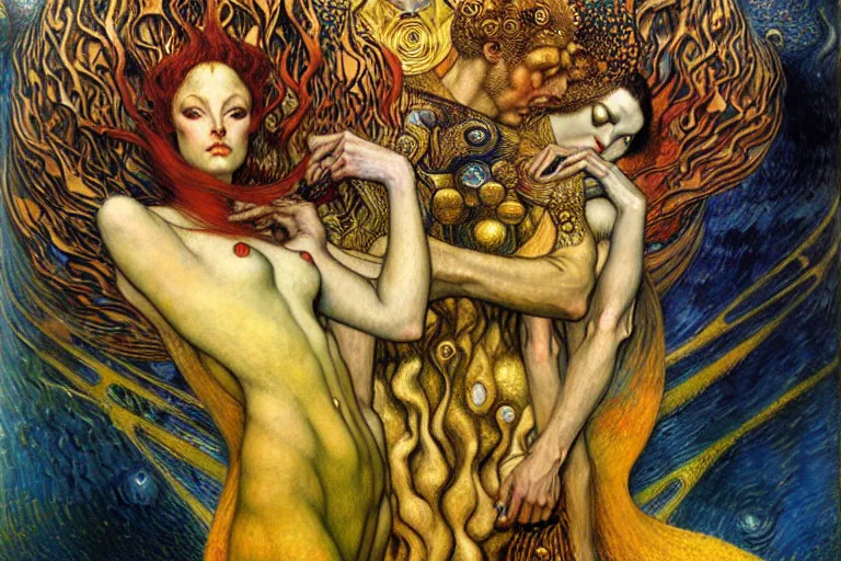 Image similar to Divine Chaos Engine by Karol Bak, Jean Delville, William Blake, Gustav Klimt, and Vincent Van Gogh, symbolist, visionary