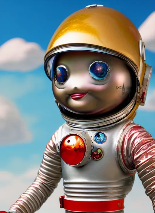 Image similar to highly detailed closeup, profile portrait of a tin toy spacegirl astronaut, bikini, unreal engine, nicoletta ceccoli, mark ryden, earl norem, lostfish, global illumination, detailed and intricate environment