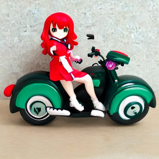 Prompt: touhou plush toy ride the bike