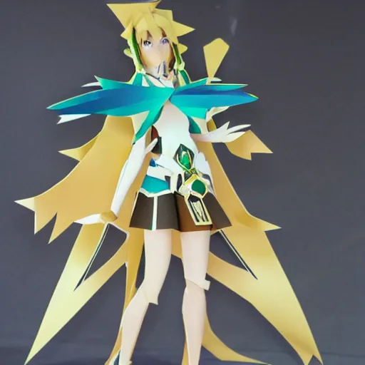 Image similar to a paper model of mythra, paper modeling art.