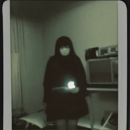 Prompt: atmospheric polaroid photograph of madotsuki in the backrooms