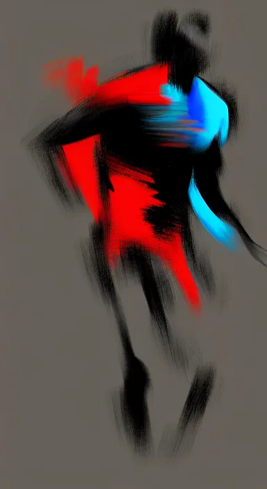 Image similar to black background abstract, a thin, athletic physique man's body made of abstract, thick flowing dramatic bright brush strokes, no face, strong wind, matte colors, impressionist, extreme motion, trending on artstation