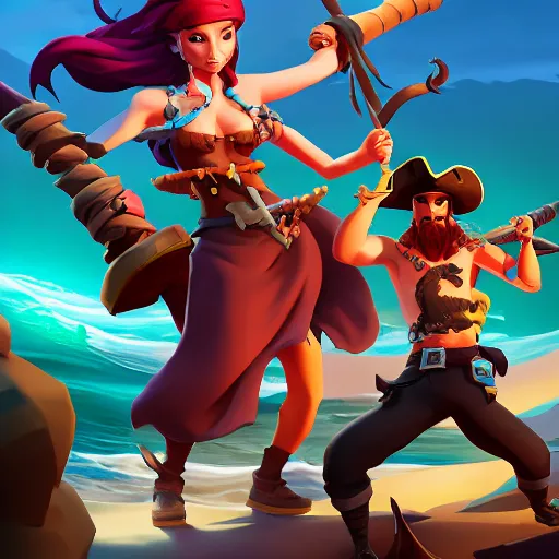 Image similar to jack the pirate and mermaid on sea of thieves game avatar hero, behance hd by jesper ejsing, by rhads, makoto shinkai and lois van baarle, ilya kuvshinov, rossdraws global illumination