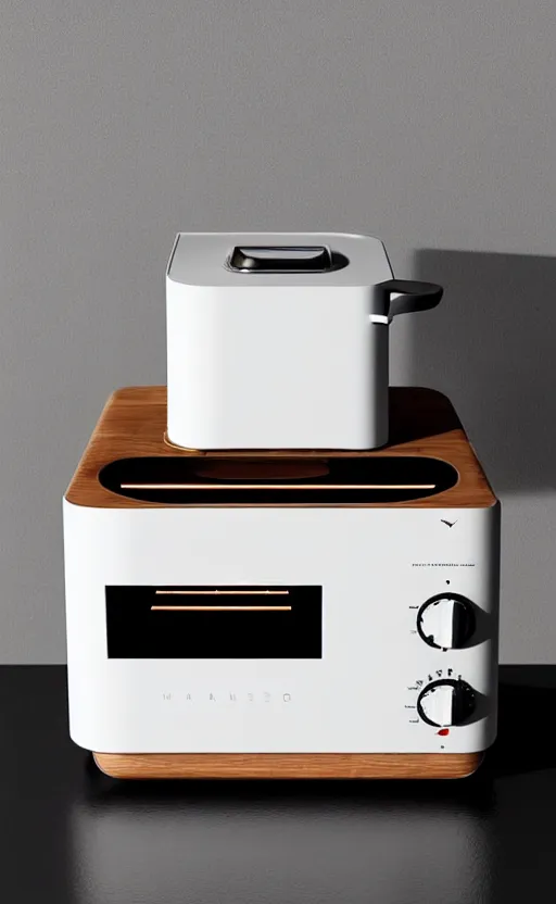 Image similar to a stylish electric toaster oven ; designed by marc newsom, zaha hadid, blonde, joseph and joseph, dieter rams ; natural materials ; industrial design ; behance ; le manoosh ; pinterest ; if design award ; reddot design award