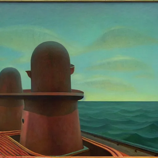 Image similar to twenty thousand leagues under the seas, grant wood, pj crook, edward hopper, oil on canvas