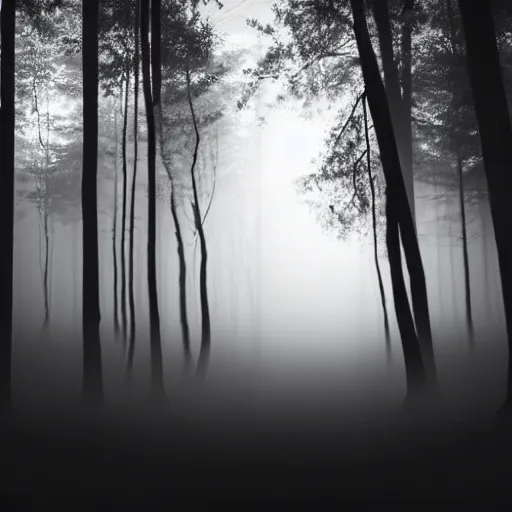 Image similar to hundreds of shadow people hidden in forest, staring with glowing white eyes, hyperrealistic, 8k, extremely detailed, black and white, foggy, grainy, very old