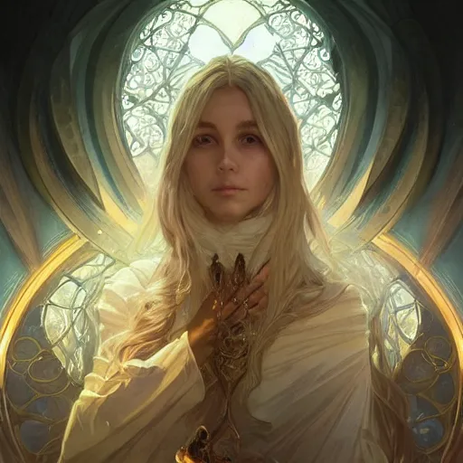 Prompt: a portrait of a well traveled wizard, D&D, fantasy, intricate, elegant, highly detailed, digital painting, artstation, concept art, smooth, sharp focus, illustration, art by artgerm and greg rutkowski and alphonse mucha