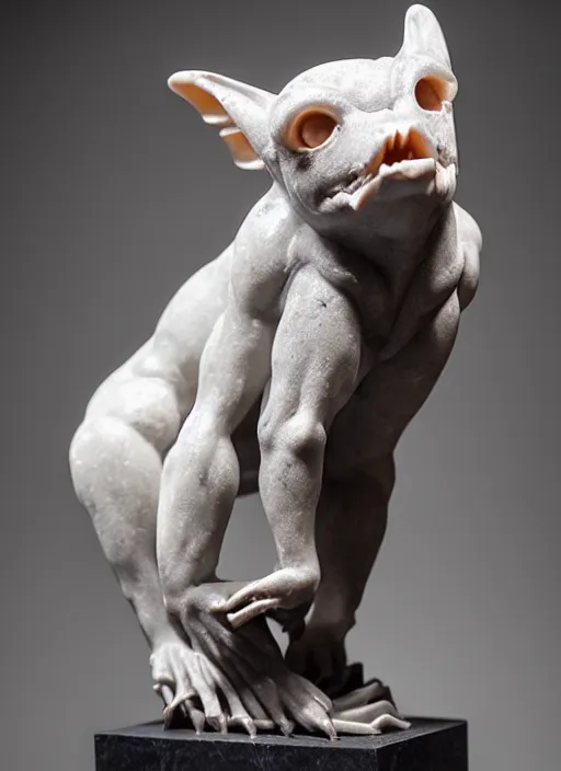 Image similar to sculpture of a vampire bat, made of marble, beautiful studio lighting