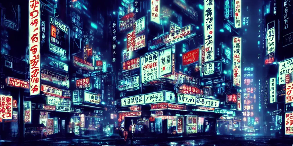 Prompt: Noir Cyberpunk Tokyo with neon signs in Japanese, raining, dark, gloomy atmosphere. Symbolism, Detailed Art, 8K, Epic, Dynamic Light.