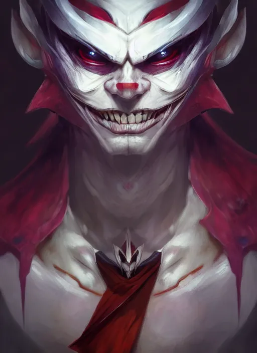 Image similar to shaco from league of legends, half body shot, path traced, realistic, highly detailed, high quality, digital painting, hd, alena aenami, lilia alvarado, shinji aramaki, karol bak, alphonse mucha, tom bagshaw