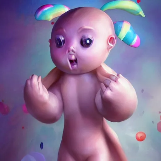 Image similar to A full body shot of a cute and mischievous huggy-wuggy from poppy-playtime the video game. Fancy Dress. Subsurface Scattering. Translucent Skin. Rainbow palette. defined facial features, symmetrical facial features. Opalescent surface. beautiful lighting. By Giger and Ruan Jia and Artgerm and WLOP and William-Adolphe Bouguereau. Photo real. Hyper-real. Photorealism. Fantasy Illustration. Sailor Moon hair. Masterpiece. trending on artstation, featured on pixiv, award winning, cinematic composition, dramatic pose, sharp, details, Hyperrealism, HD, HDR, 4K, 8K.