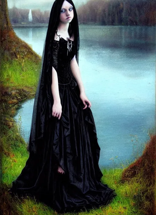 Image similar to gothic princess in a scenic environment. by * * henriette ronner * *