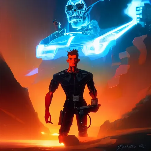 Image similar to hero world the terminator 2 : judgement day, behance hd by jesper ejsing, by rhads, makoto shinkai and lois van baarle, ilya kuvshinov, rossdraws global illumination