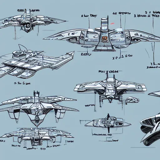 Prompt: sketches of fighting spaceship, full page, technical, detailed