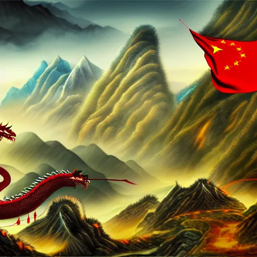 Image similar to Chinese president, bananas weapon, battle the dragon, centered, highly detailed, mountains, epic composition, background, fantasy art, 8k