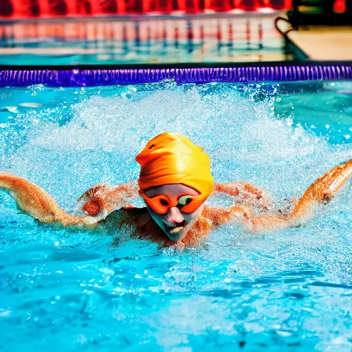 Prompt: photo of lucifer in a swimming pool