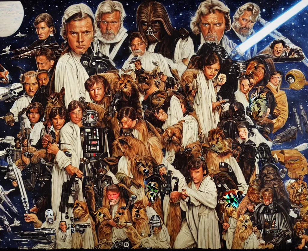 Image similar to star wars movie poster in the style of norman rockwell, detailed painting, 8 k