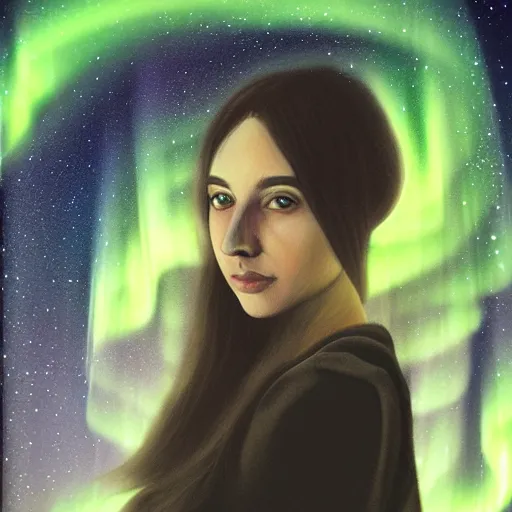 Image similar to the girl that dreams with the auroras, ultra detailed portrait