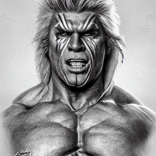 Prompt: amazing lifelike award winning pencil illustration of ultimate warrior trending on art station artgerm Greg rutkowski cinematic