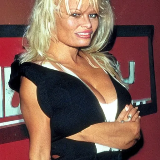 Image similar to pamela anderson as a 3 0 0 pound linebacker