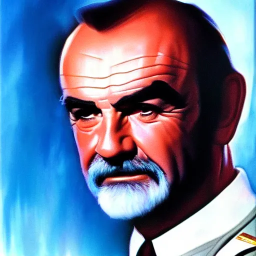 Image similar to portrait sean connery soft light, by drew struzan, inspired by sky captain and the world of tomorrow, fine sharp high detail,