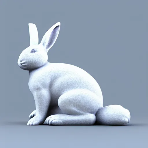 Prompt: clean 3 d model of a white rabbit, empty background, 2 5 degrees horizontal view angle