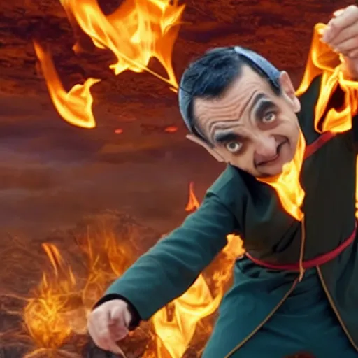 Image similar to mr bean as a fire bender in avatar the last air bender