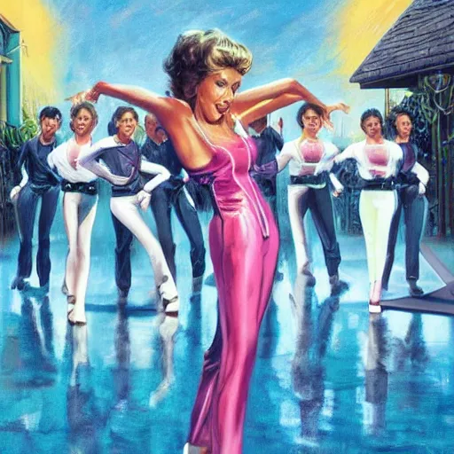 Image similar to Olivia Newton-John as Sandy in Grease, by Mark Brooks, Donato Giancola, Victor Nizovtsev, Scarlett Hooft Graafland, Chris Moore