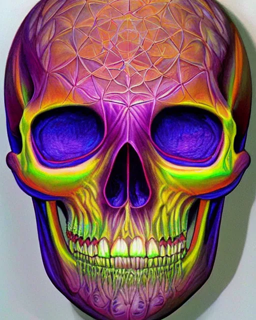 Prompt: 3 d skull by alex grey