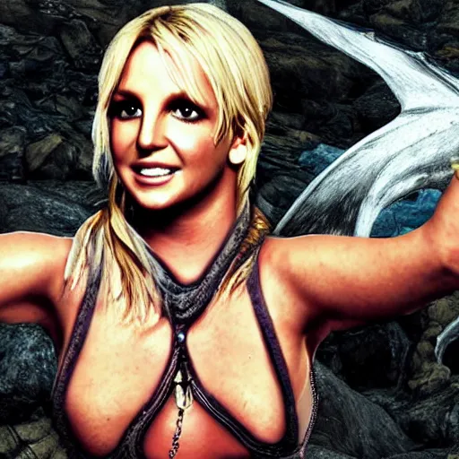 Image similar to Britney Spears fights a dragon in Skyrim