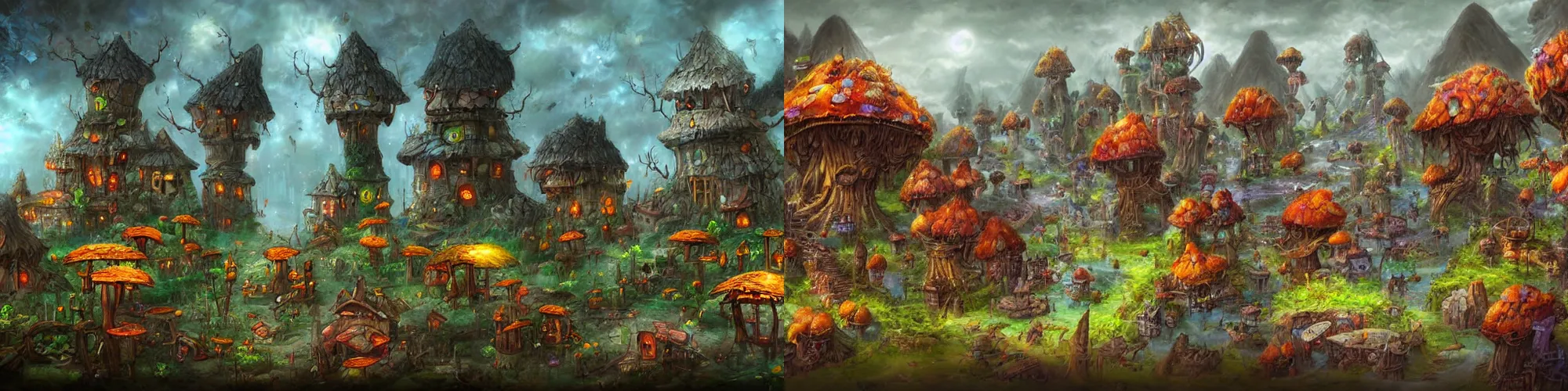 Prompt: Fungus Village, Fantasy Art