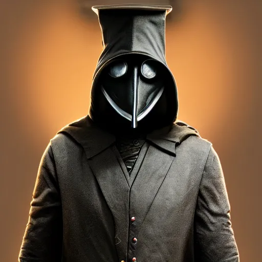 Image similar to a beautiful portrait of a futuristic plague doctor, posing, symmetrical composition, centred composition, black Filigree armour, mid view, very detailed render, very realistic render, elegant render, rendered in unreal engine and cryengine