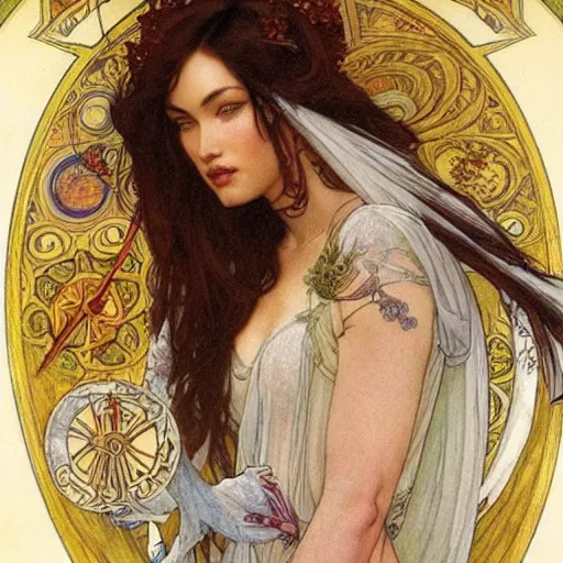 Prompt: Megan Fox, Alfons Maria Mucha