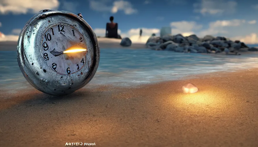 Image similar to melting clocks hanging out to dry on the beach, 8 k ultra realistic, lens flare, atmosphere, glow, detailed, intricate, full of colour, cinematic lighting, trending on artstation, 4 k, hyperrealistic, focused, extreme details, unreal engine 5, cinematic, masterpiece