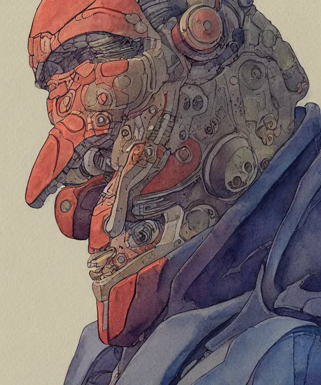 Prompt: a watercolor painting character portrait of a machine mutant in the style of jean giraud in the style of moebius trending on artstation deviantart pinterest detailed realistic hd 8 k high resolution