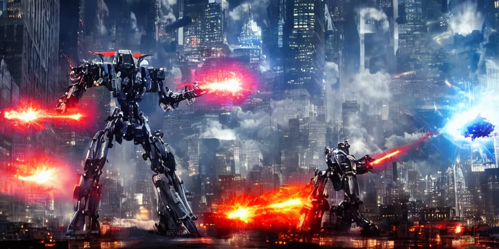 Prompt: A mecha Cyber Kaiju Attacking new york, cinematic, michael bay