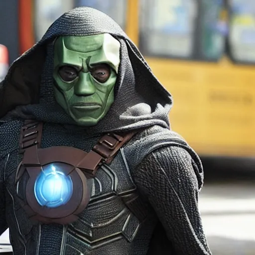 Image similar to giancarlo esposito as doctor doom, marvel movie set photo