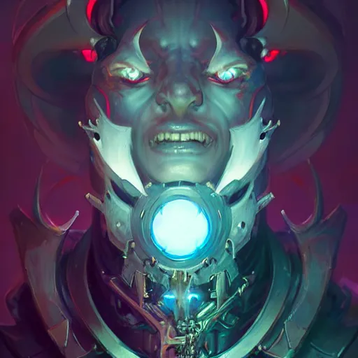 Image similar to a portrait of a demonic cybernetic duke of hell, cyberpunk concept art by pete mohrbacher and wlop and artgerm and josan gonzales, digital art, highly detailed, intricate, sci-fi, sharp focus, Trending on Artstation HQ, deviantart, unreal engine 5, 4K UHD image