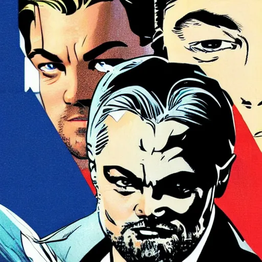 Prompt: the hyper - realistic portrait of leonardo dicaprio in a comic book by frank miller