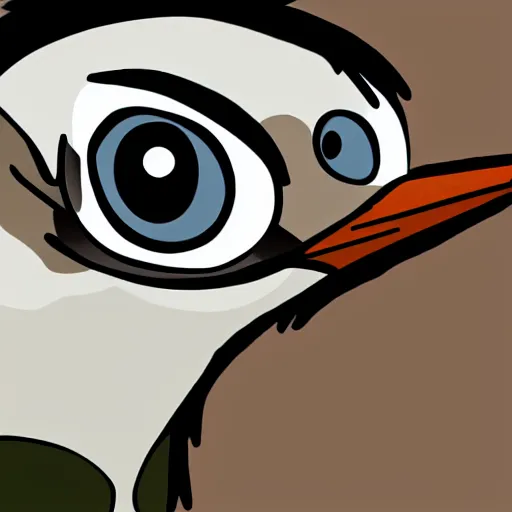 Image similar to extremely detailed cartoon bird looking directly into camera